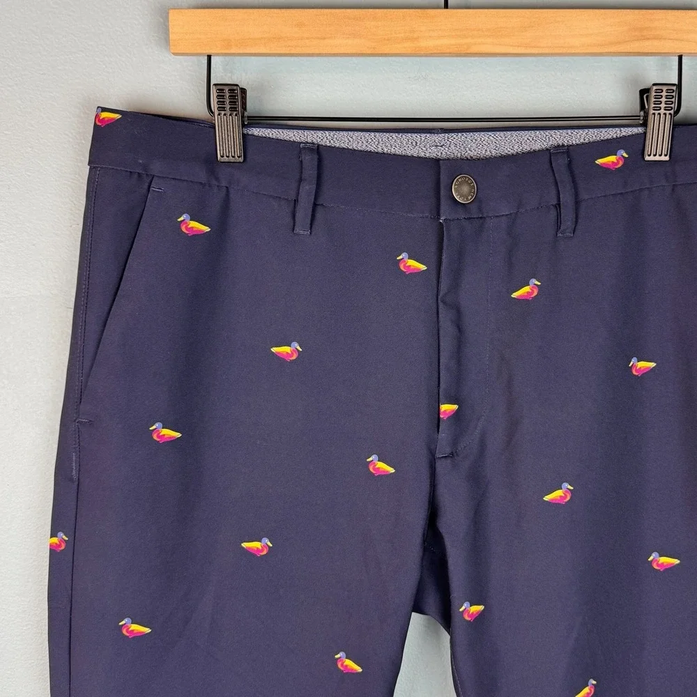 Bonobos Golf Men 33x31 Navy Blue Mallard Ducks Slim Taper Leg Performance Pants